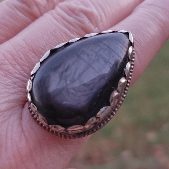 Tibetan Large Black Obsidion Ring (adjustable) - Picture 1 of 14